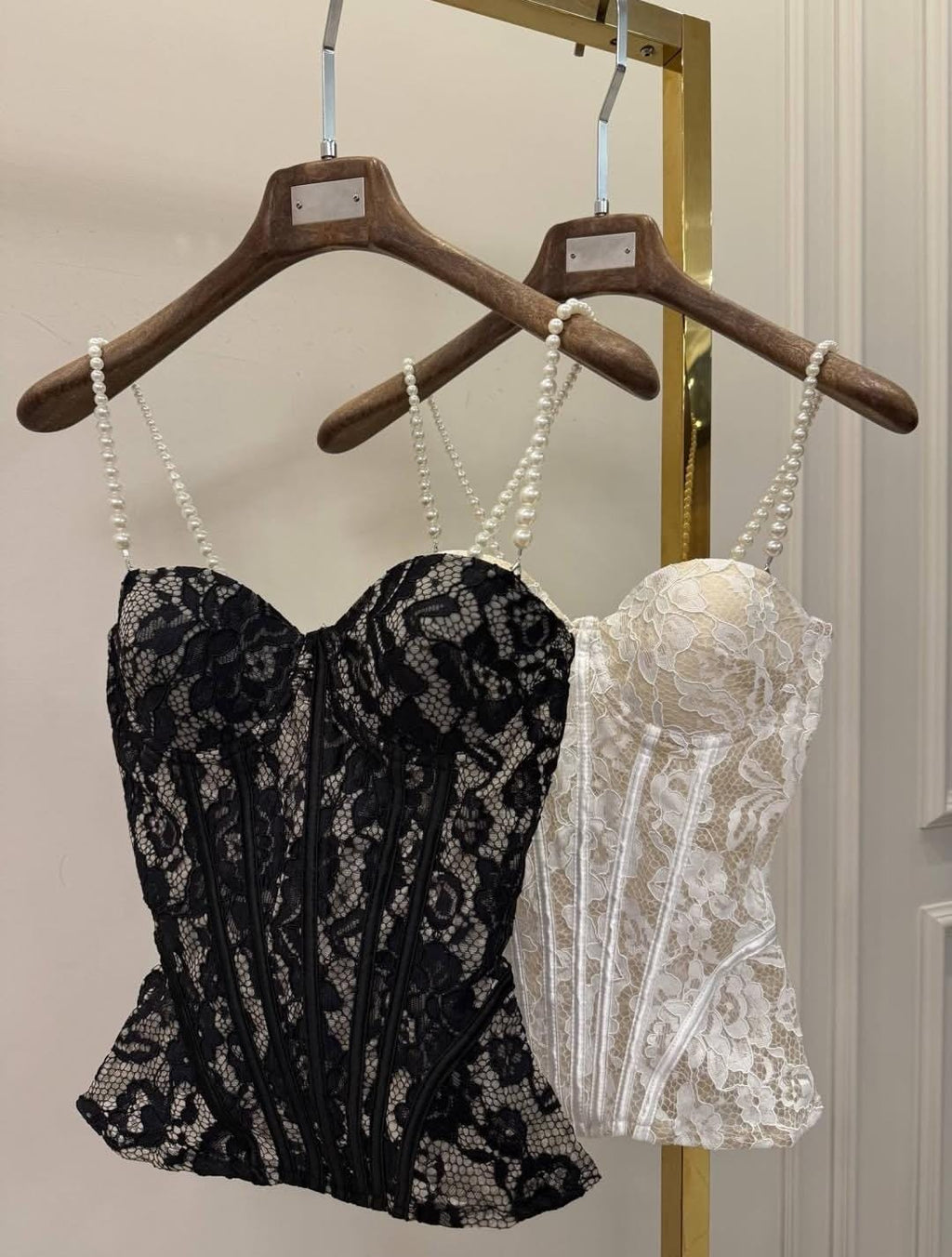 Midnight Lace Pearl Strap Corset Top