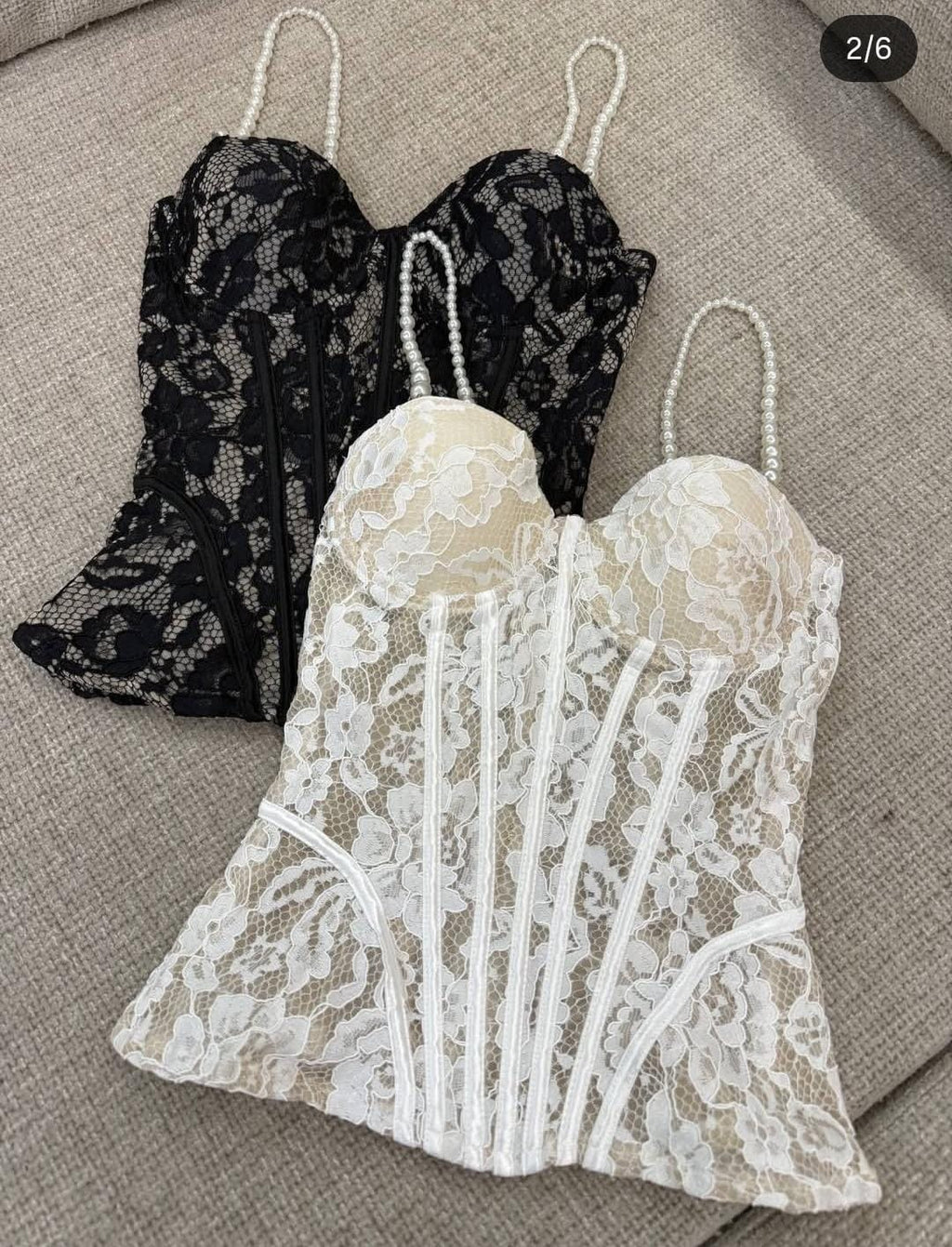 Midnight Lace Pearl Strap Corset Top