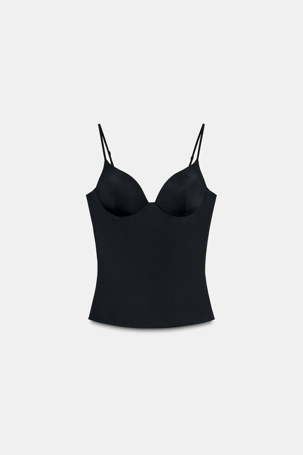 Black camisole with thin straps on a white background