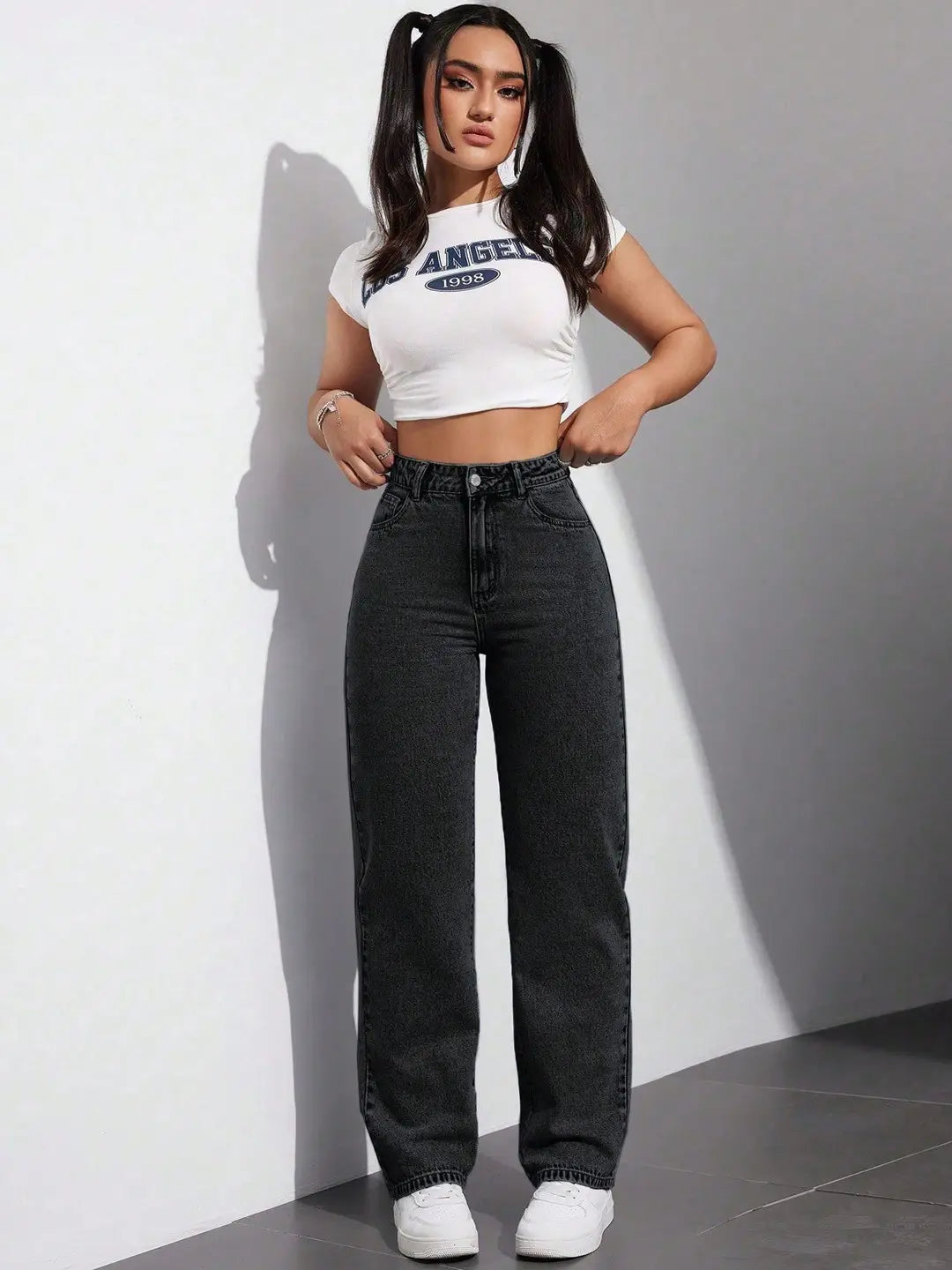 Wide Leg High-Rise Jeans | Clean Look Stretch Denim for Women