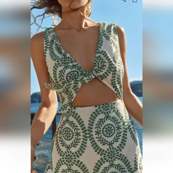 Perforated Knotted Embroidered Dress
