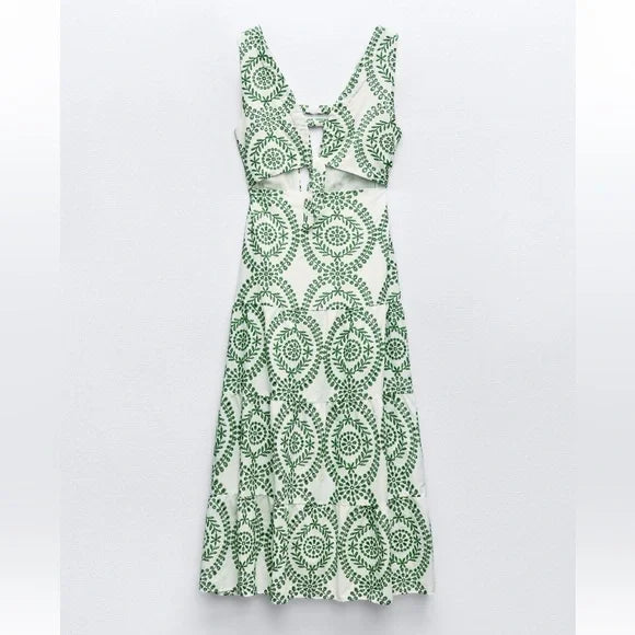 Perforated Knotted Embroidered Dress
